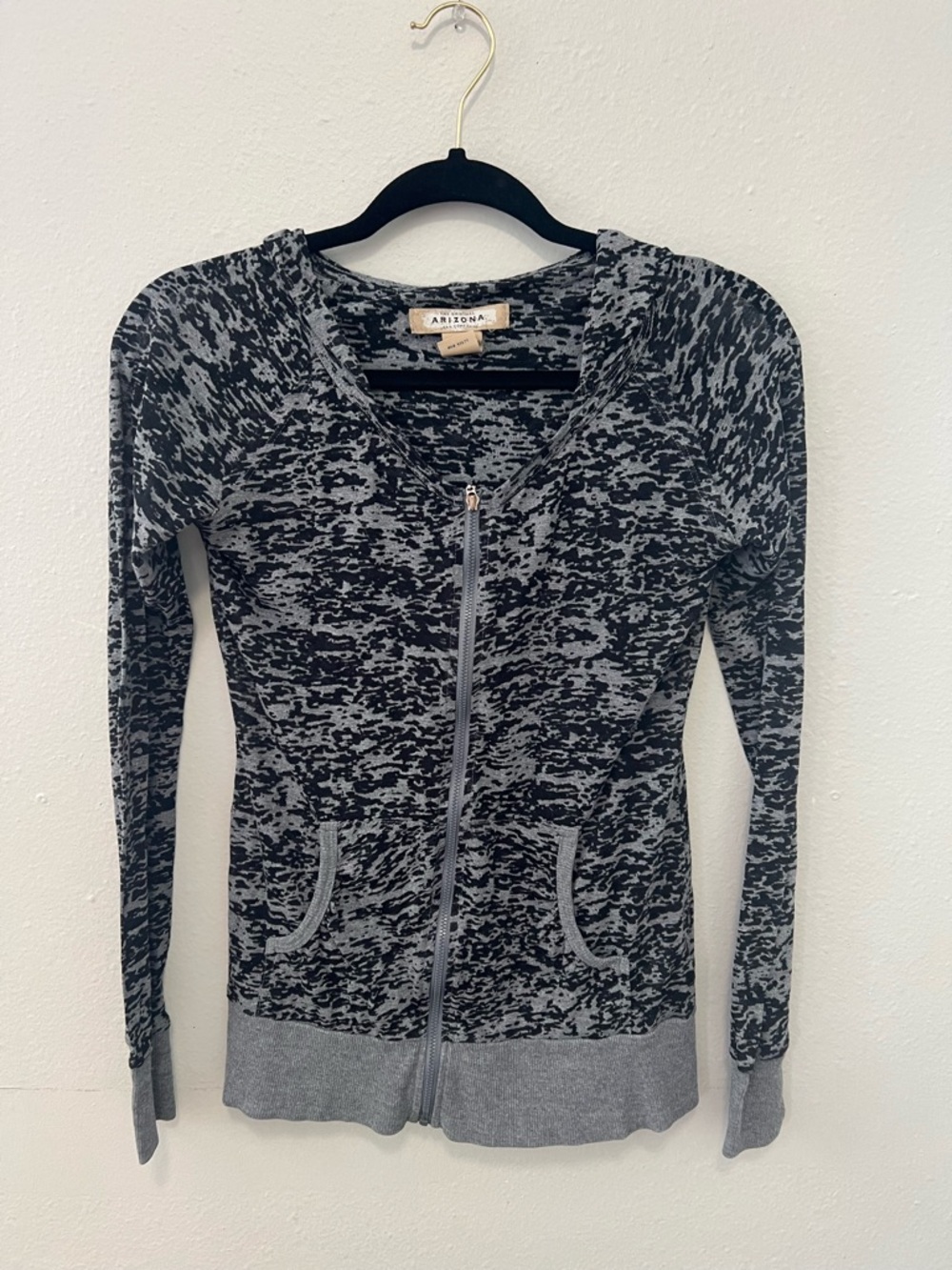Arizona Jean Co Gray Black Zip Up Hoodie Size Small Lightweight Fitted - Picture 5 of 7